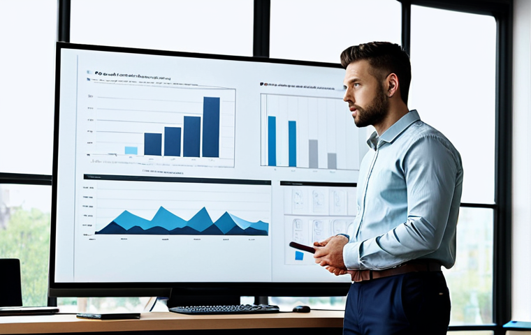 A professional male videographer in a modern creative studio. He wears a stylish yet modest business casual outfit, including a well-fitted collared shirt and tailored trousers, fully clothed, appropriate attire. The studio features sleek, minimalist design, with a large monitor displaying a data-driven infographic alongside a successful video campaign. Subtle strategic notes are visible on a clean whiteboard in the background. Natural light streams from a large window. He stands thoughtfully, one hand resting lightly on a professional workstation, reviewing the metrics and impact of a video project. His expression is contemplative, conveying strategic thinking and understanding of client objectives. Professional photography, high resolution, soft cinematic lighting, depth of field, perfect anatomy, correct proportions, natural pose, well-formed hands, proper finger count, natural body proportions, safe for work, appropriate content, fully clothed, professional.