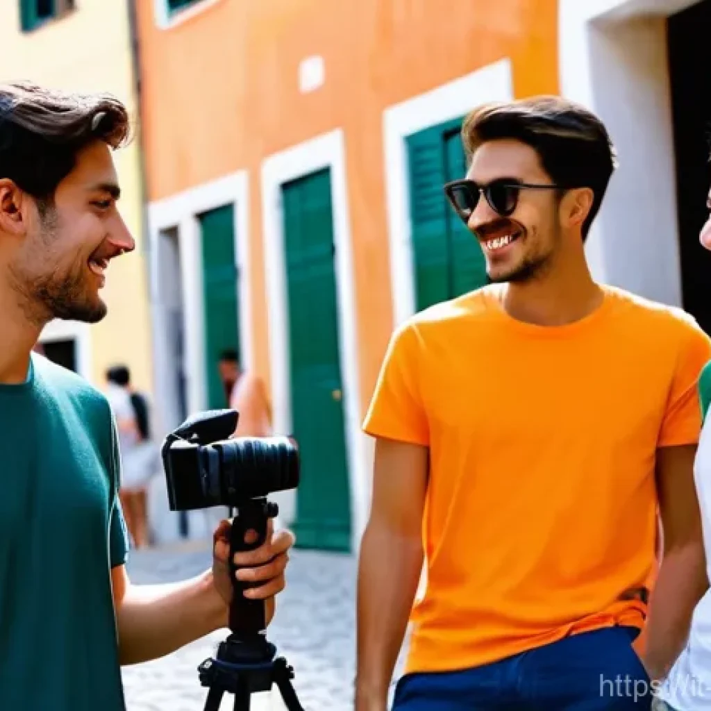 영상제작 실무 경험을 쌓는 방법 - **Prompt:** A group of three enthusiastic young filmmakers, two male and one female, in their early ...