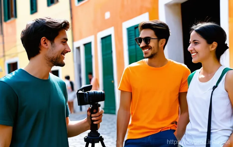 영상제작 실무 경험을 쌓는 방법 - **Prompt:** A group of three enthusiastic young filmmakers, two male and one female, in their early ...