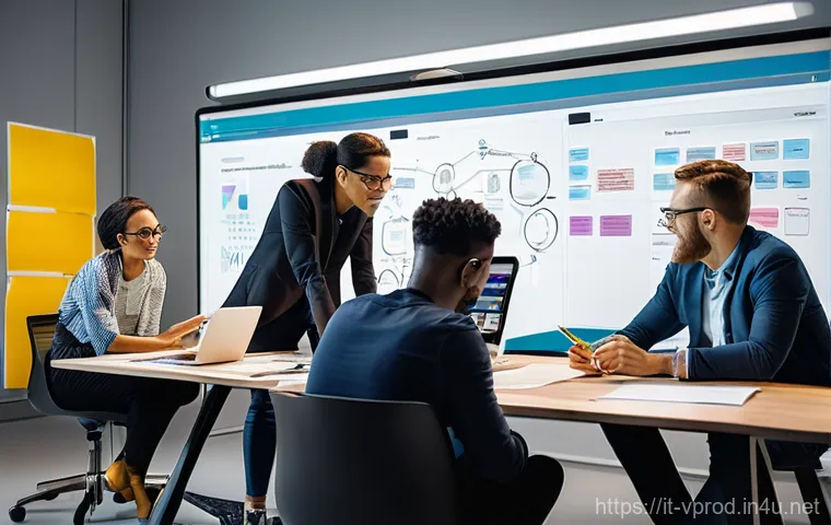 영상제작 프로젝트 스케줄 관리 방법 - **Prompt:** A diverse team of creative professionals, fully dressed in smart casual attire, collabor...