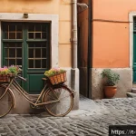 Home 20 영상제작과 사진 촬영의 차이점 - A high-resolution photograph capturing a minimalist Italian street scene during golden hour, featuri...