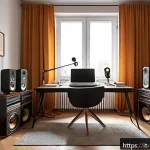 Home 19 영상제작 중 소음 문제 해결법 - A cozy home recording setup in a small, acoustically treated room typical of an Italian urban apartm...